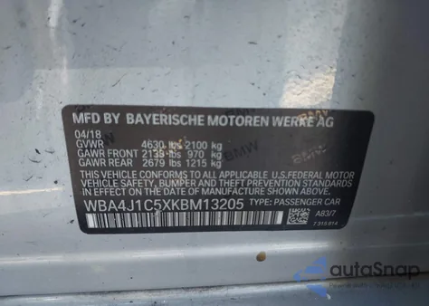 2019 BMW 430I Gran Coupe из США, поврежденный, VIN WBA4J1C5XKBM13205